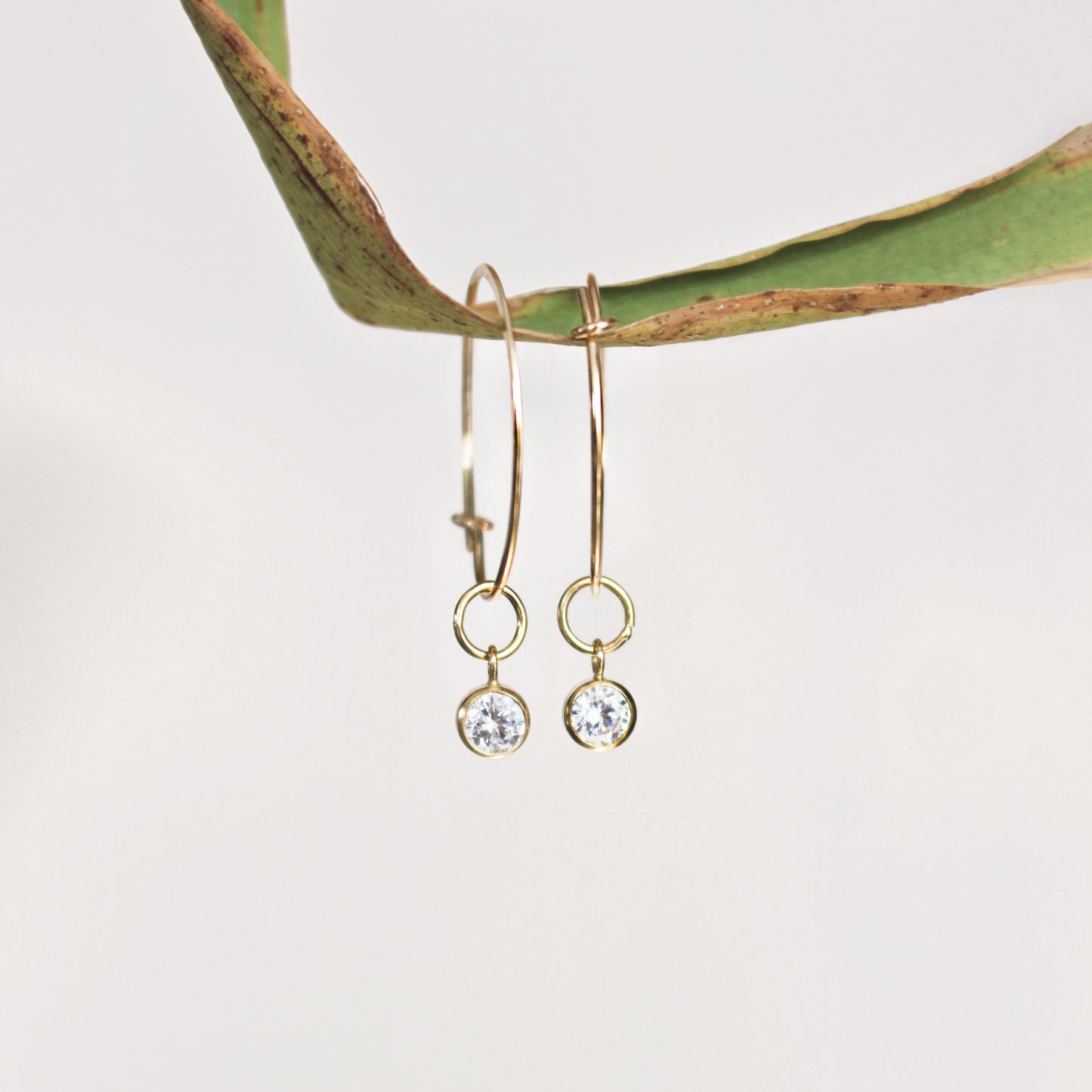 Dainty Zircon Drop Hoops Earrings in 14K Gold Filled