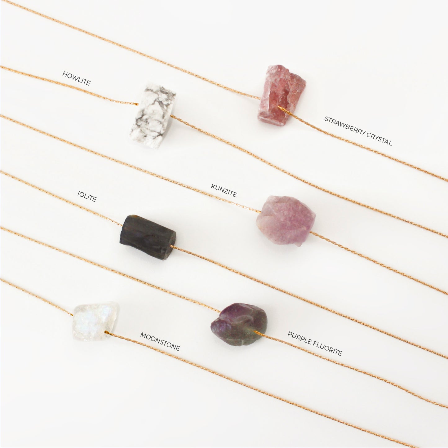 Gemstone Raw Crystal Necklace in 14k Gold Filled · Natural Freeform Stones · Labradorite Moonstone Peridot Rose Quartz Carnelian Necklace