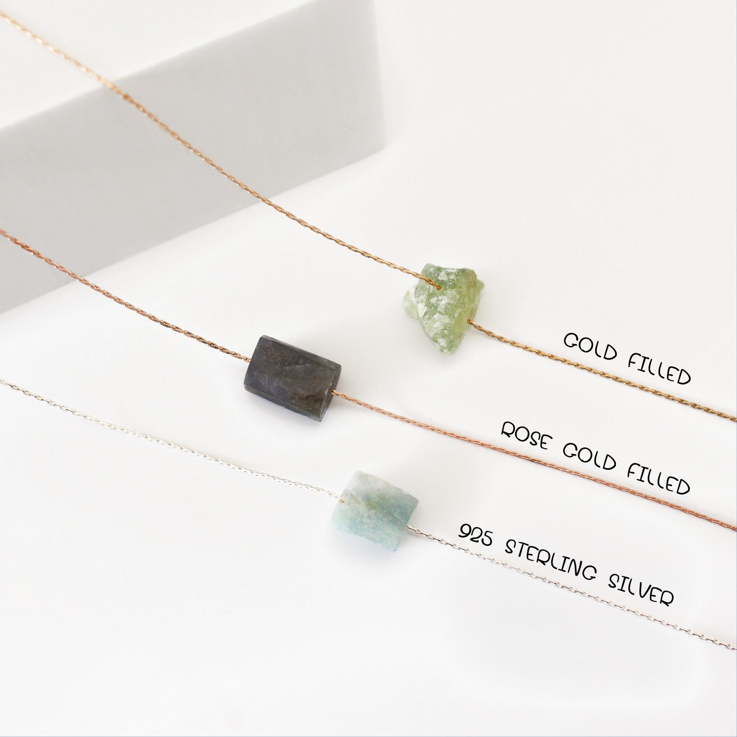 Gemstone Raw Crystal Necklace in 14k Gold Filled · Natural Freeform Stones · Labradorite Moonstone Peridot Rose Quartz Carnelian Necklace