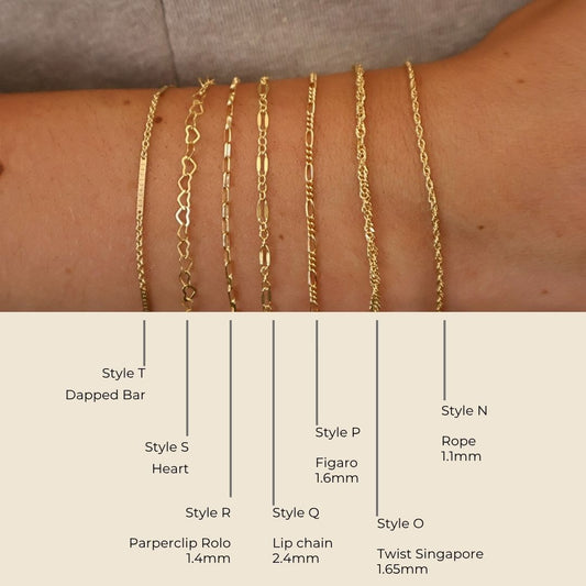14 karat Gold Filled Waterproof Chain Bracelets For Her