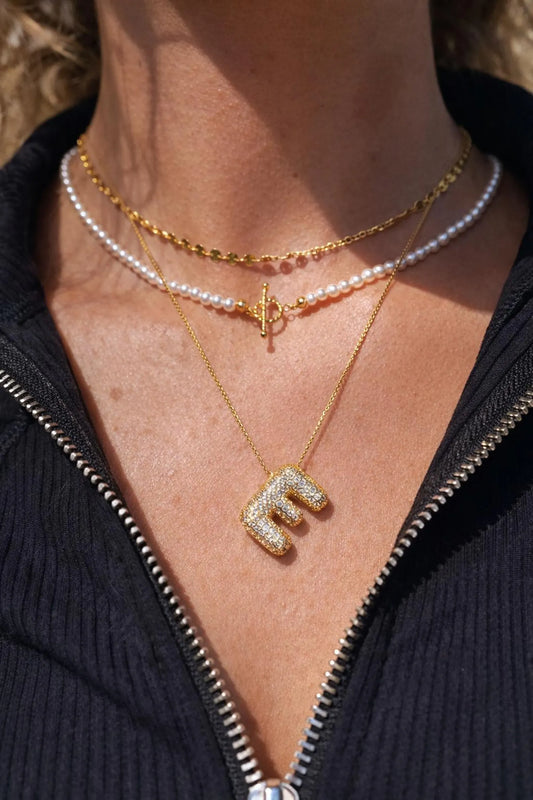 Chubby Balloon Initial Letter · 14K Gold Filled Chain Necklace · Initial Chunky Letter Pendant · Zircon letters · Gift for her · Besties