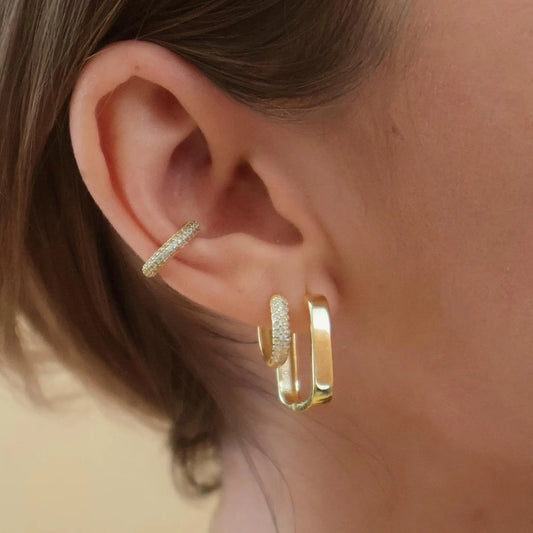 Minimalist Diamond Paved Ear Cuff in 925 Sterling Silver 18k Gold