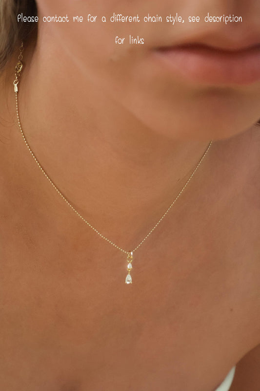 14K Gold Filled Double White Teardrop Necklace · Minimalist Dainty Pendant · Marquise Necklace