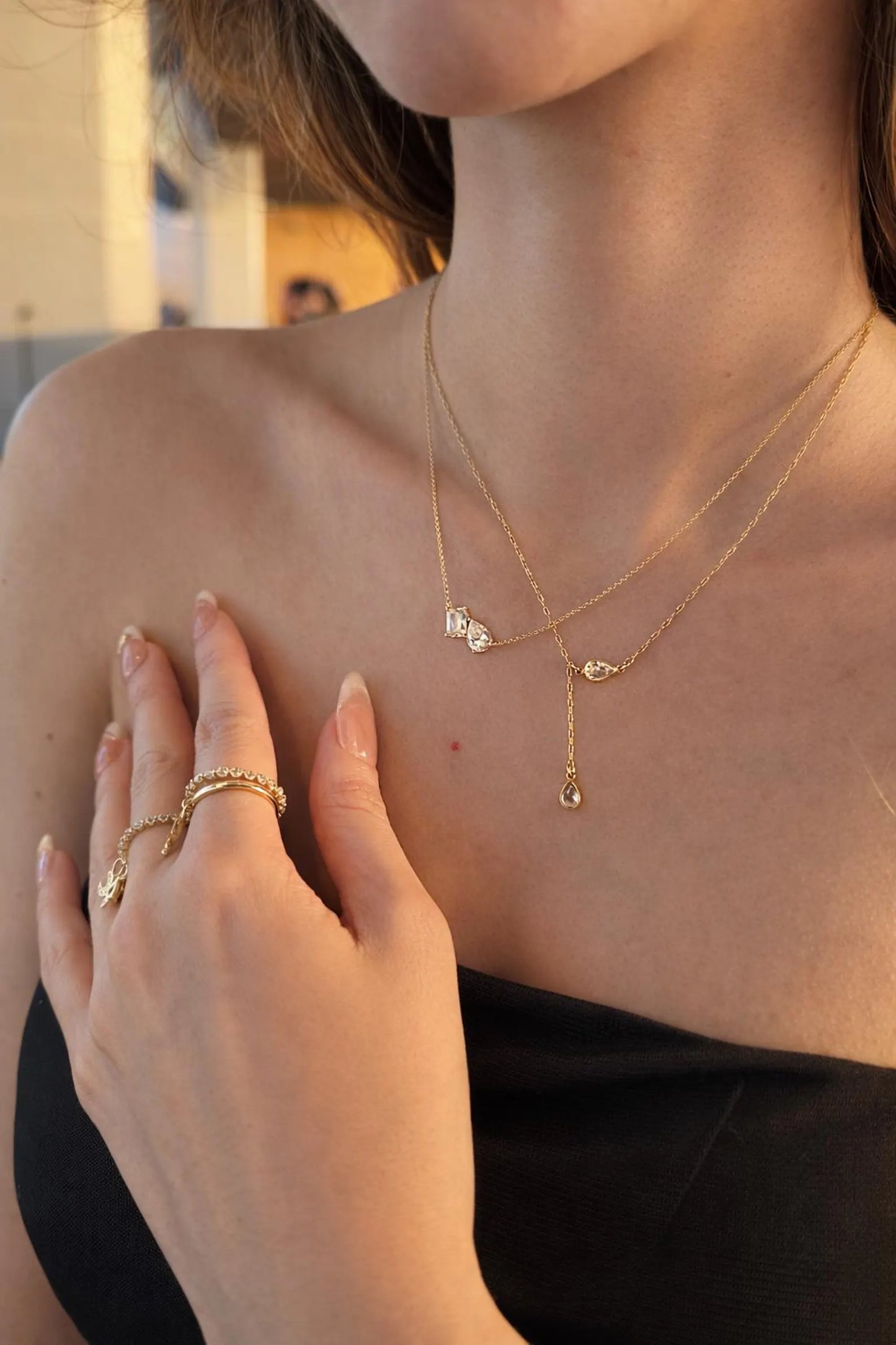 14k Gold Filled Lariat Y Drop Diamond Necklace