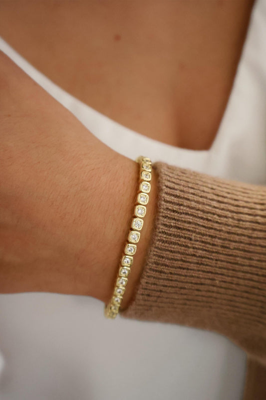 18k Gold Plated Square Tennis Bracelet for Women