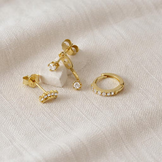 Set of 3 925 Sterling Silver Diamond Earrings · Diamond Gold Hoops Gift For Her