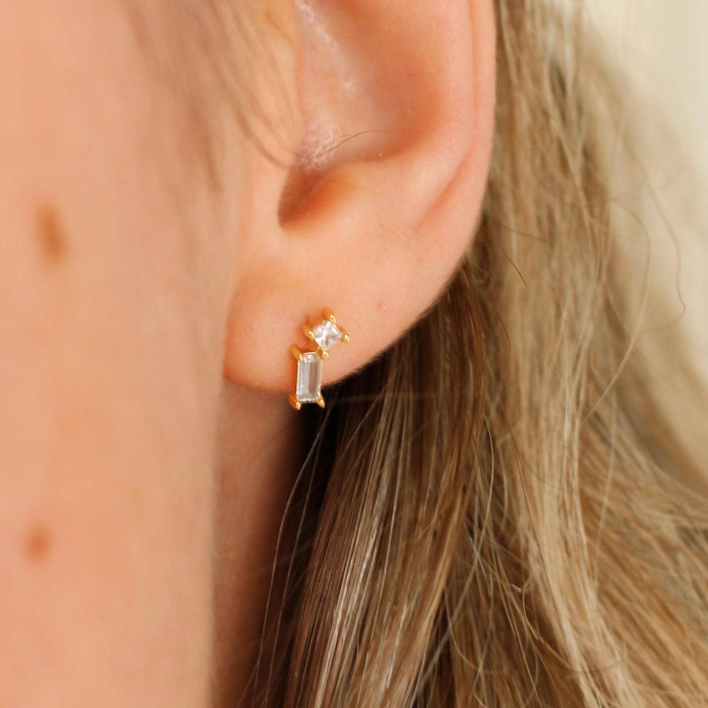 18k Gold Vermeil Multi Baguette Stud Earrings