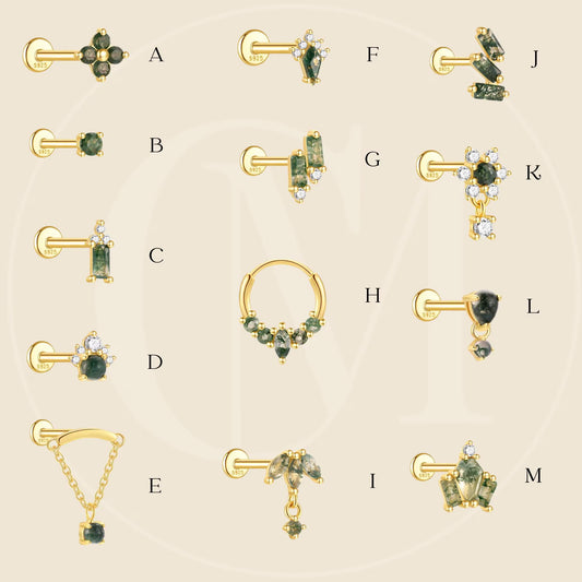 Natural Agate Moss Flat Back Earrings