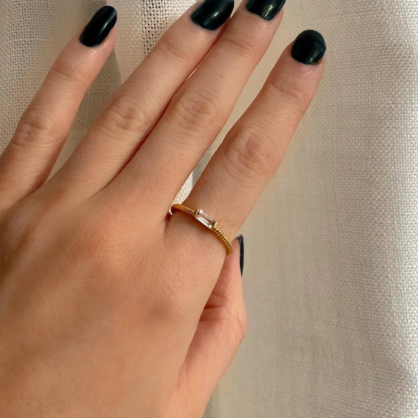 Dainty Baguette Ring in 925 Sterling Silver gold plated ∙ Fine Stackable rings ∙ 100% silver ∙ Sparkling Ring ∙ Thin Twisted Band Ring