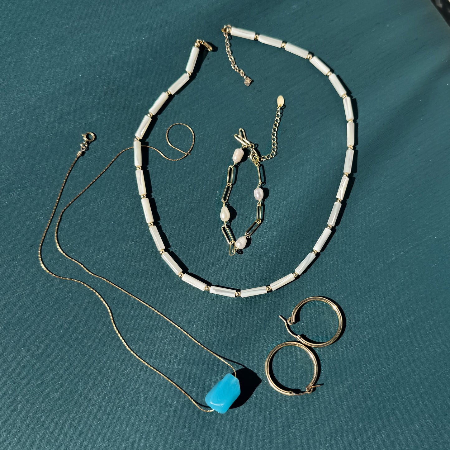 Natural Shell Beaded Necklace in 14k Gold Filled For Women · Gold Strand Necklace White Gem