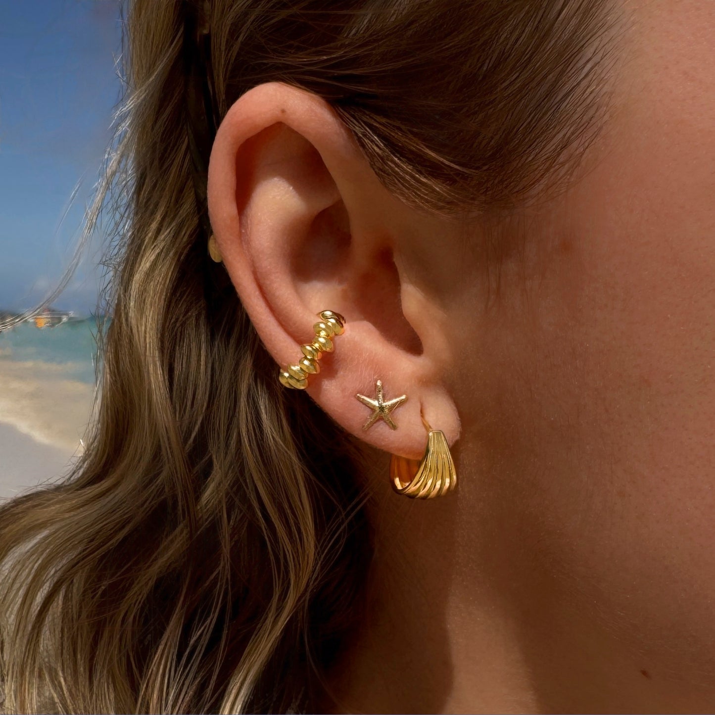 ARIEL - Shell Hoops Earrings in 925 Sterling Silver 18K Gold