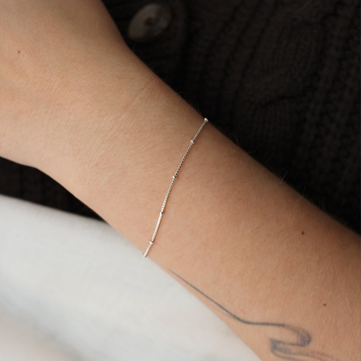 925 Sterling Silver Bracelet ∙ Dainty Satellite Chain ∙ Beaded Box Chain