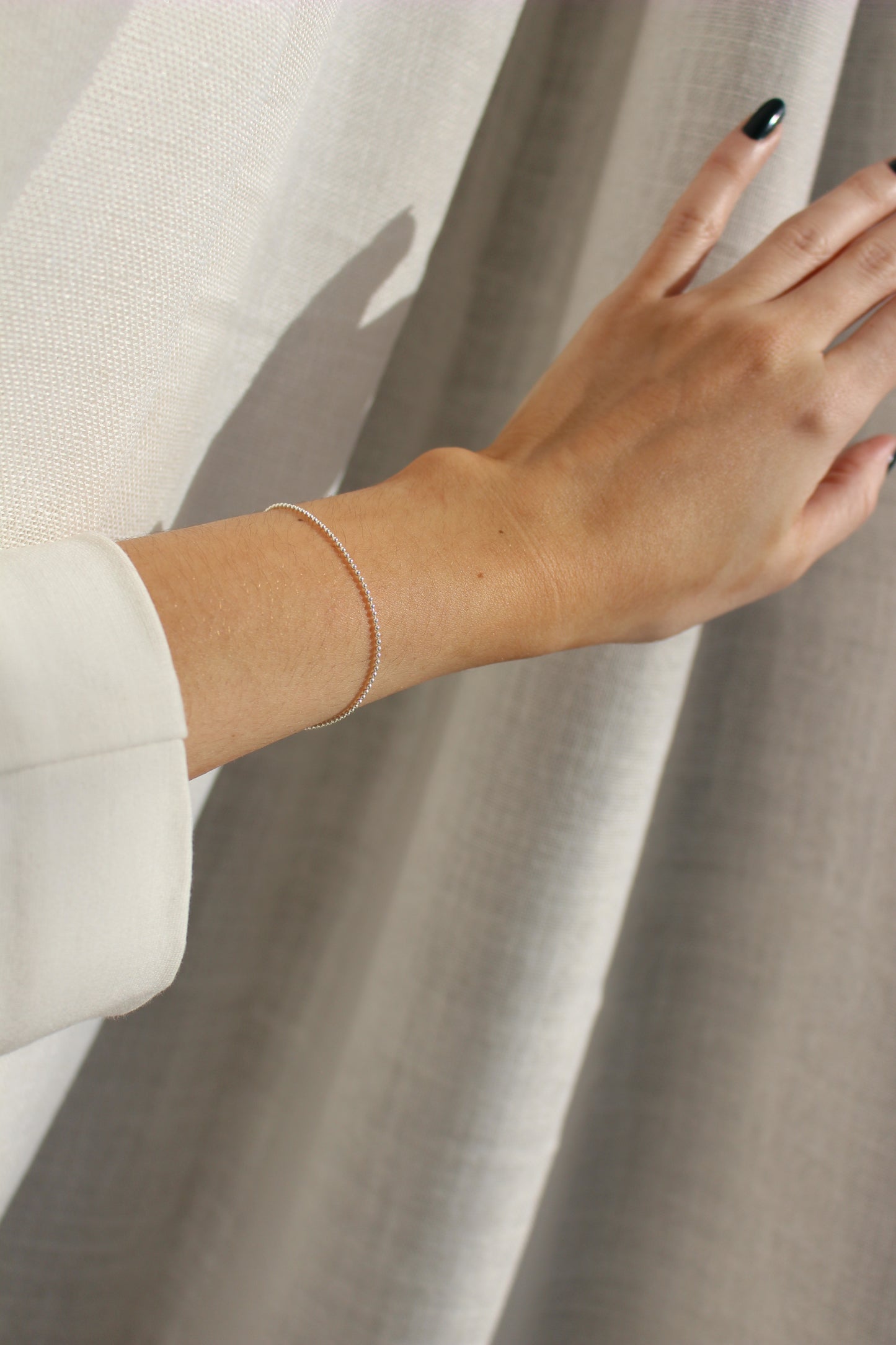 925 Sterling Silver Beaded Bracelet ∙ Dainty Ball Bracelet ∙1.2mm or 1.8mm