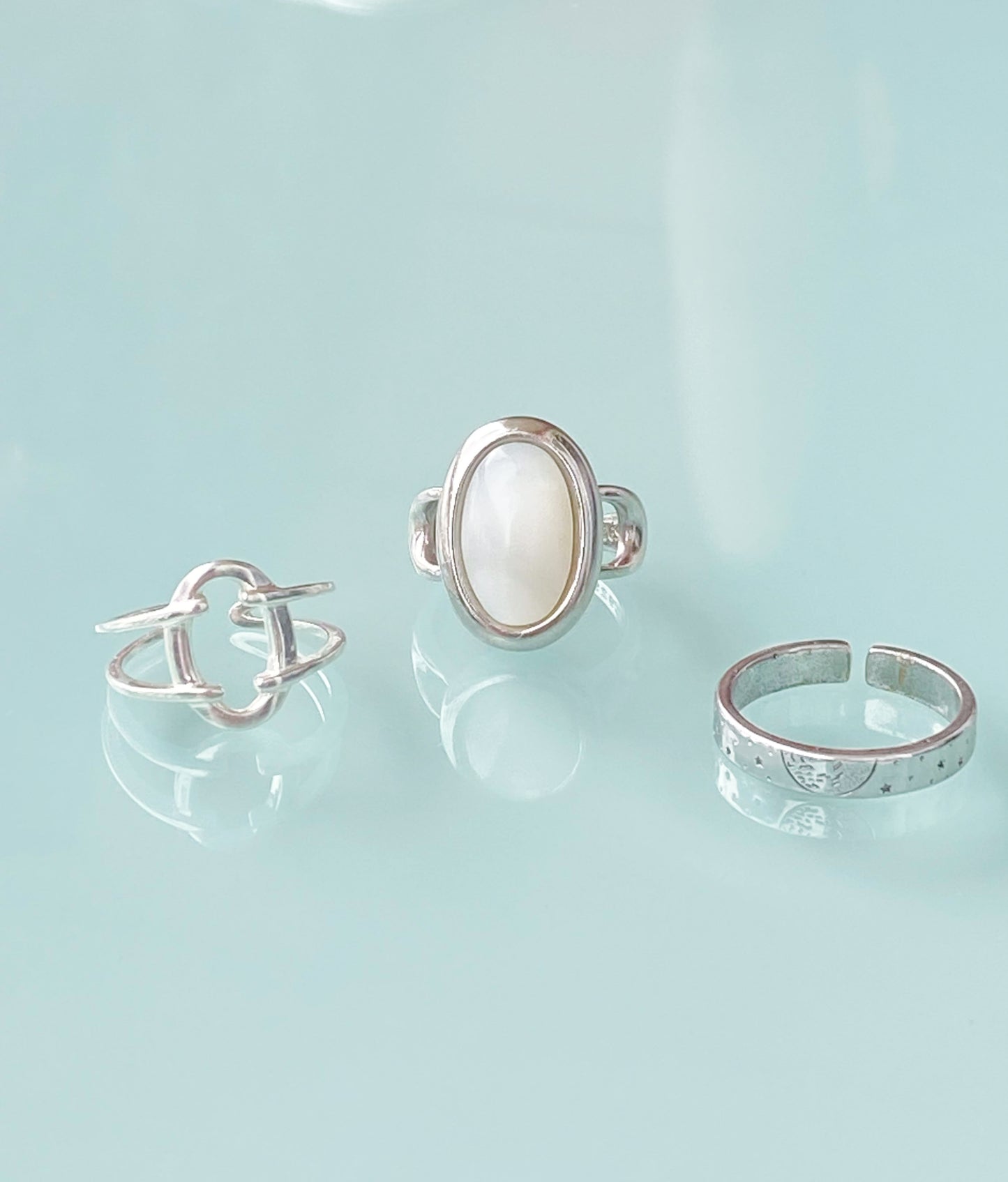 925 Sterling Silver Oval Geometric Natural Shell Ring