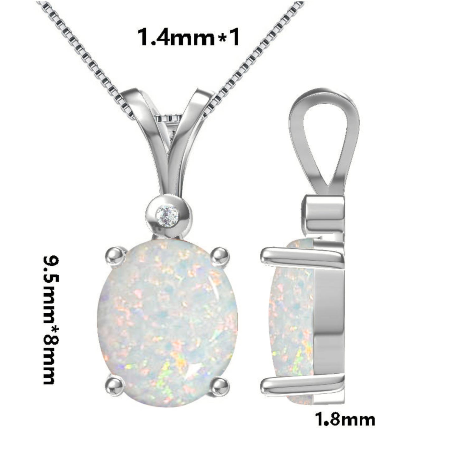 Opal Necklace in Genuine 925 Sterling Silver ∙ White Opal Drop Oval Charm Necklace