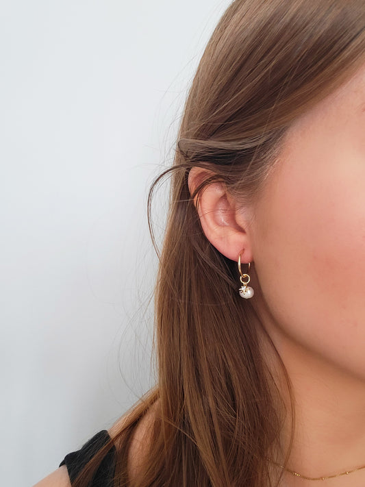 ELISA - 14 Karat Gold Filled Pearl Hoops Earrings