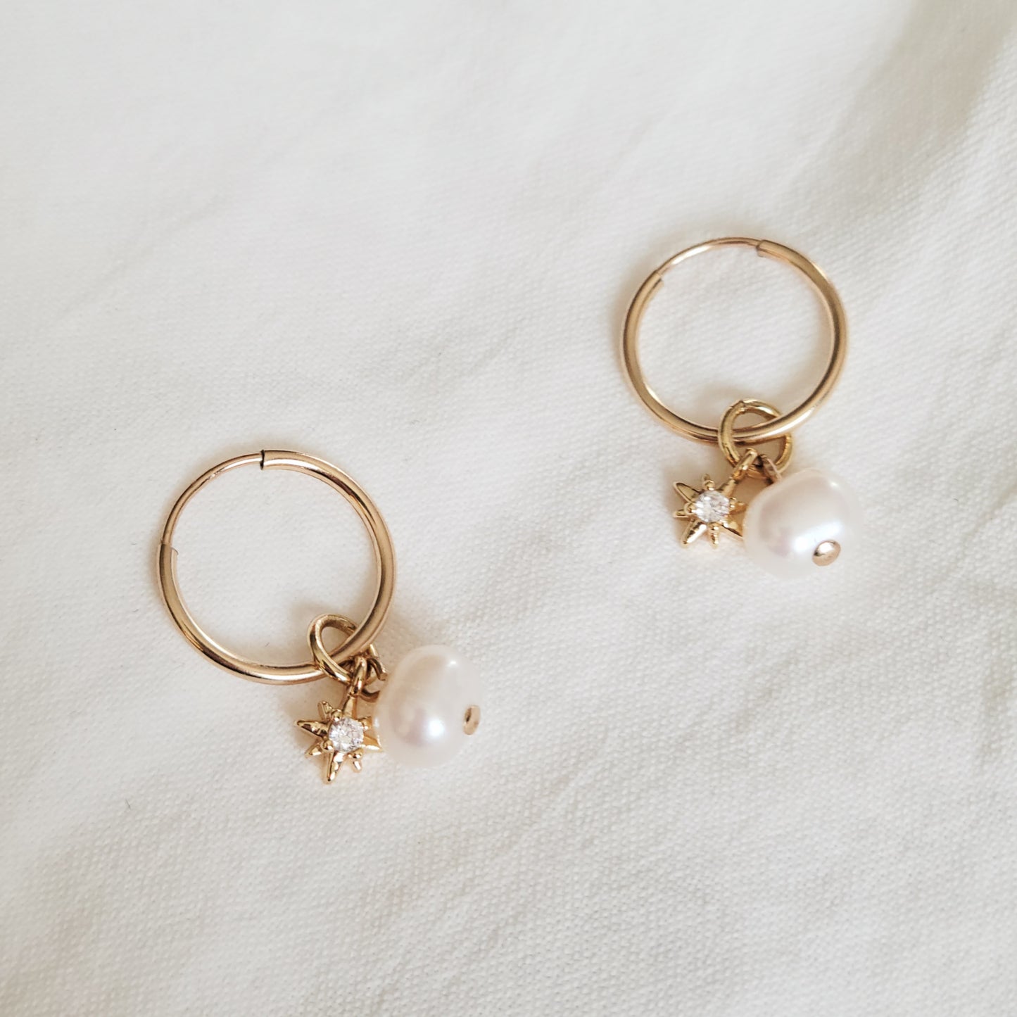 ELISA - 14 Karat Gold Filled Pearl Hoops Earrings