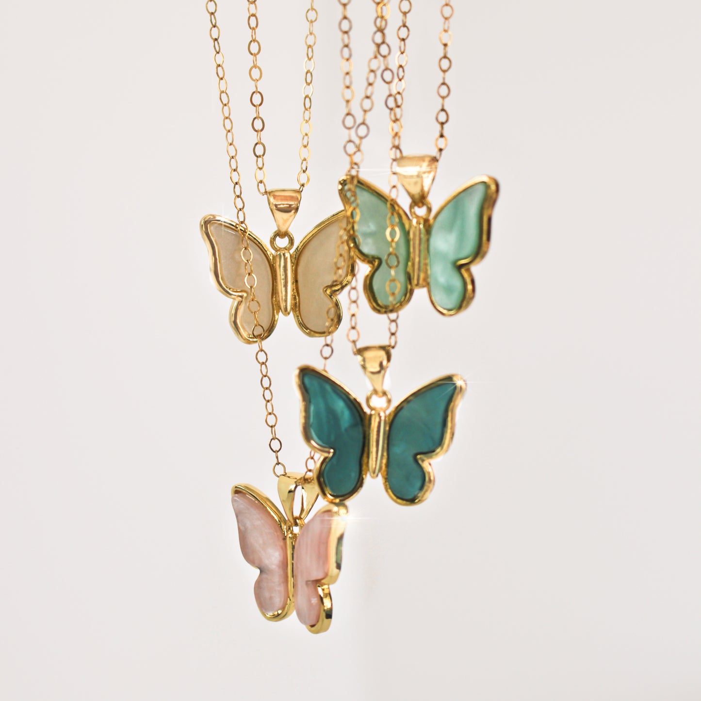 Dainty mariposa - 14k Gold Filled Butterfly Pendant Necklace Charm Love Enamel