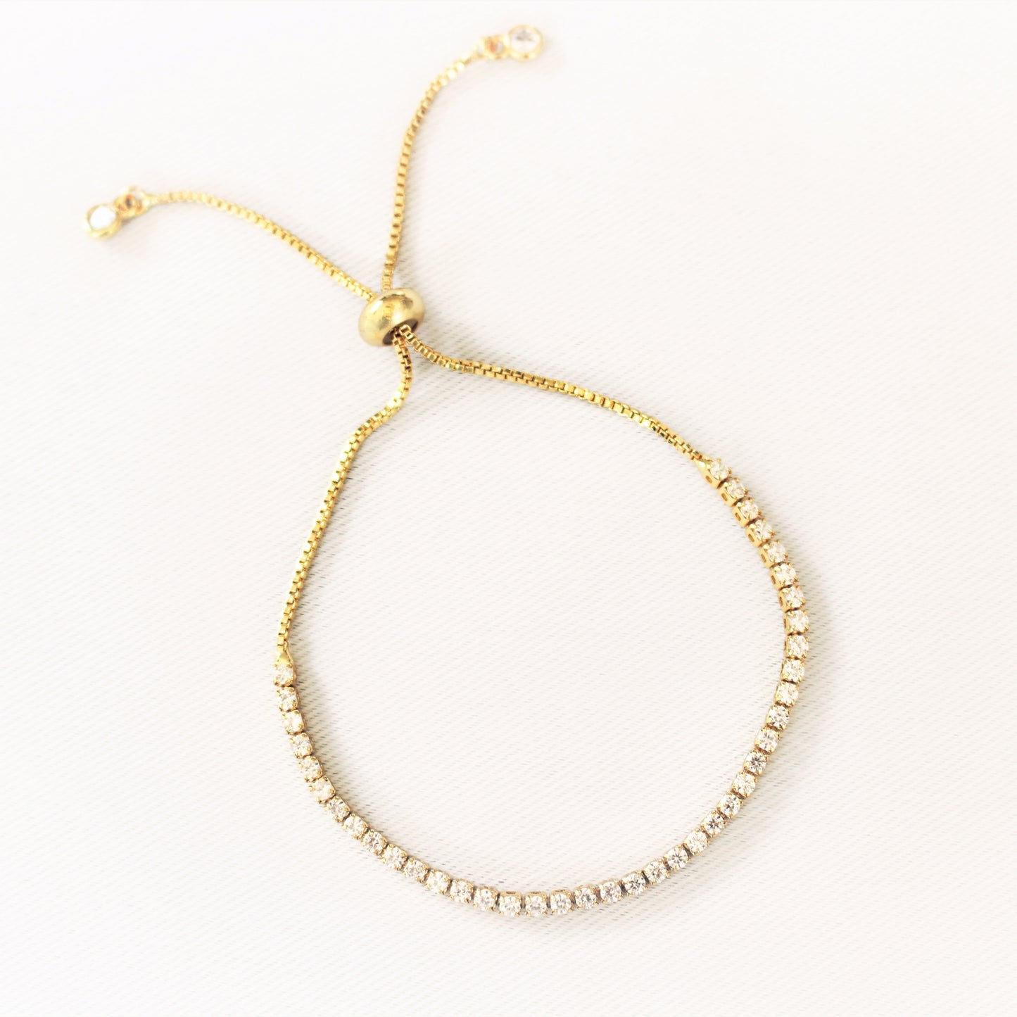 14K Gold Tennis Bracelet ∙ CZ Diamond Sparkling Bracelet ∙ Adjustable Box Chain ∙ Jewelry Box Chain