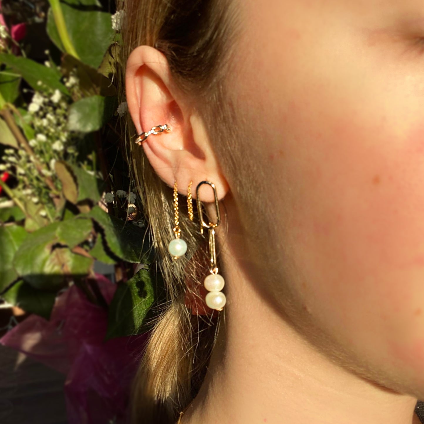 Dangling pearl earrings - Long Threader Pearls Earrings in 14kGF · gold earrings