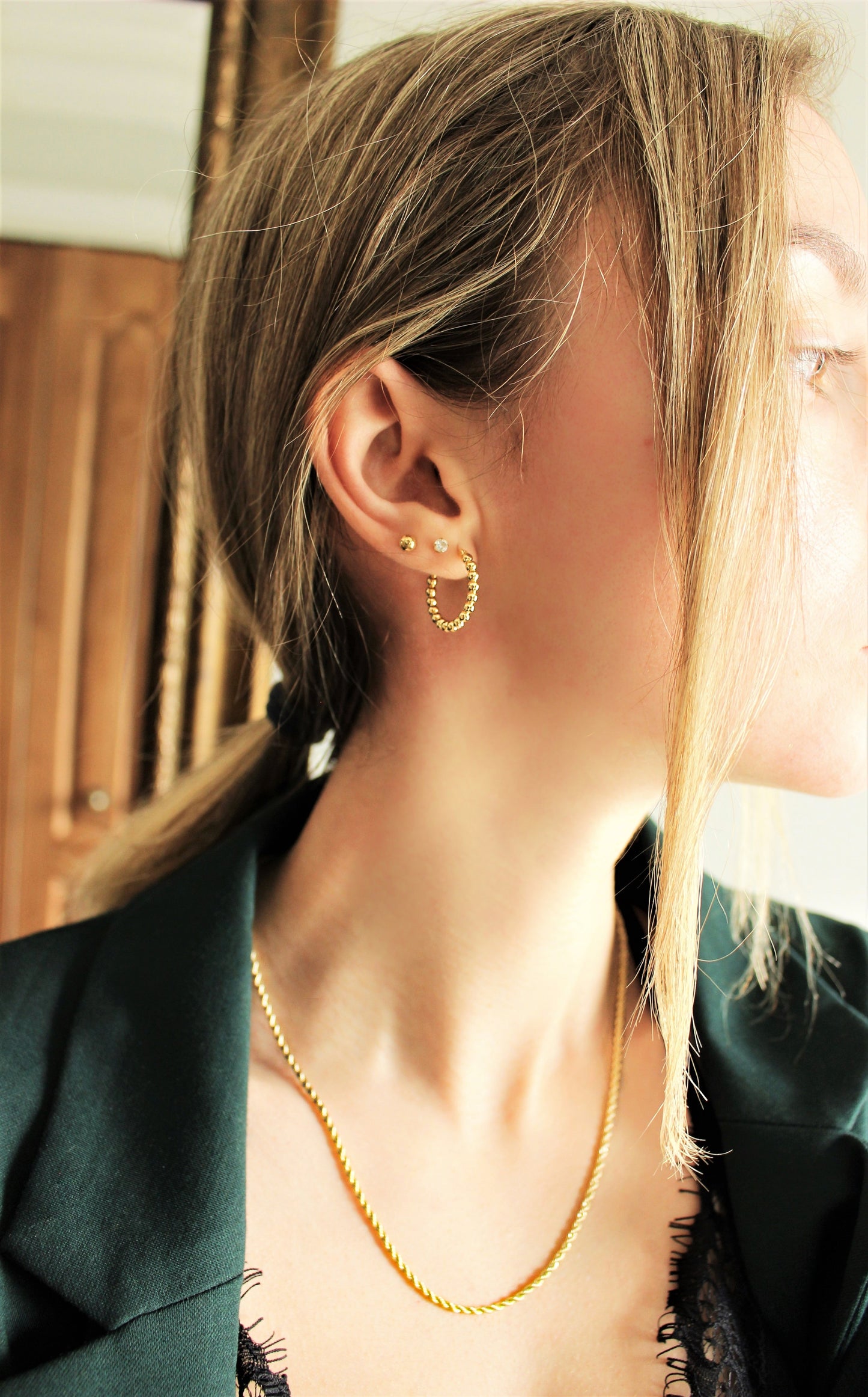 JOY - Gold Beaded Hoops Earrings ∙ 20mm