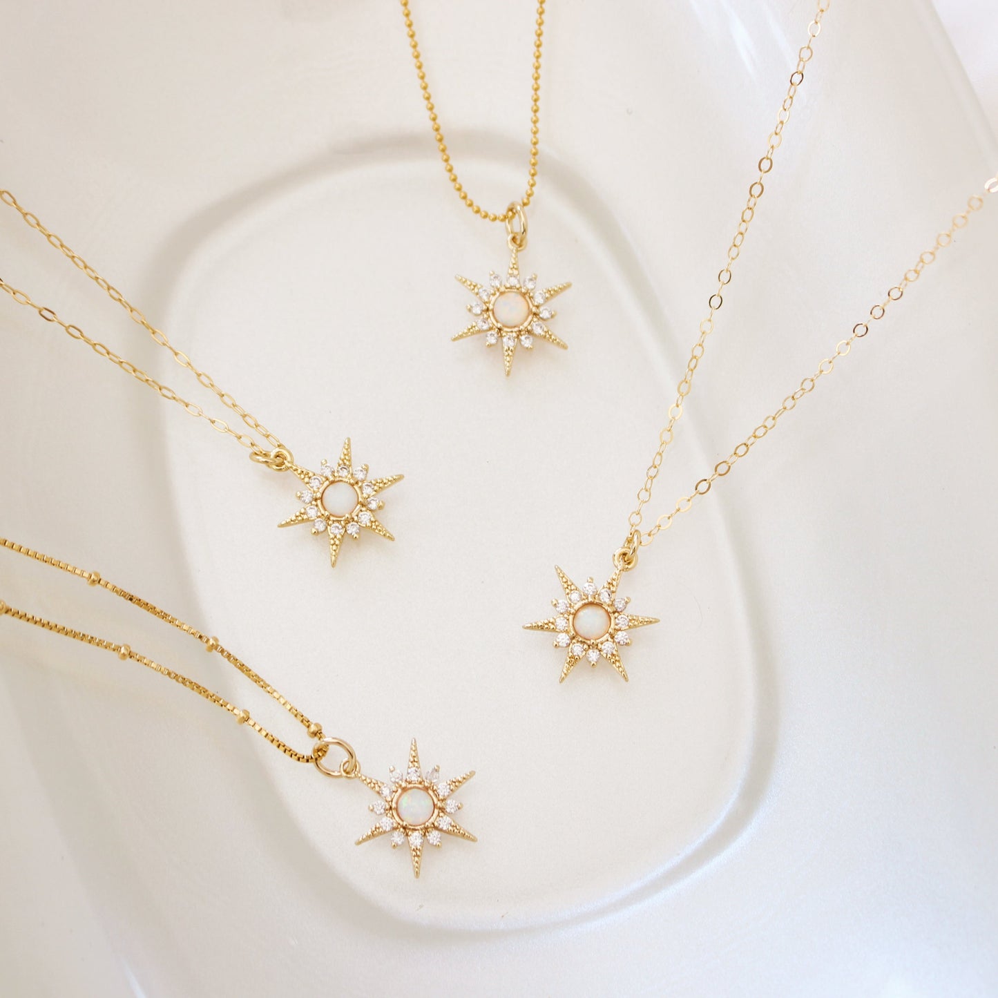 Celestial opal necklace - Gold Filled Micro Pave Opal Star Necklace