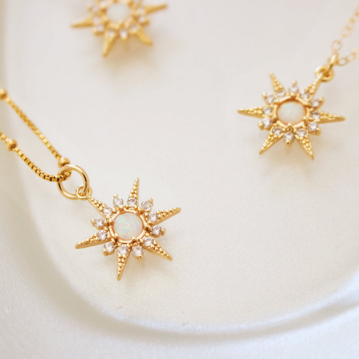 Celestial opal necklace - Gold Filled Micro Pave Opal Star Necklace