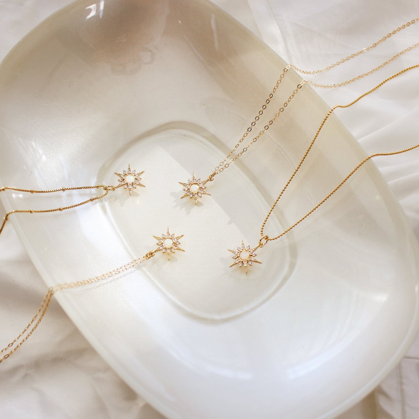 Celestial opal necklace - Gold Filled Micro Pave Opal Star Necklace