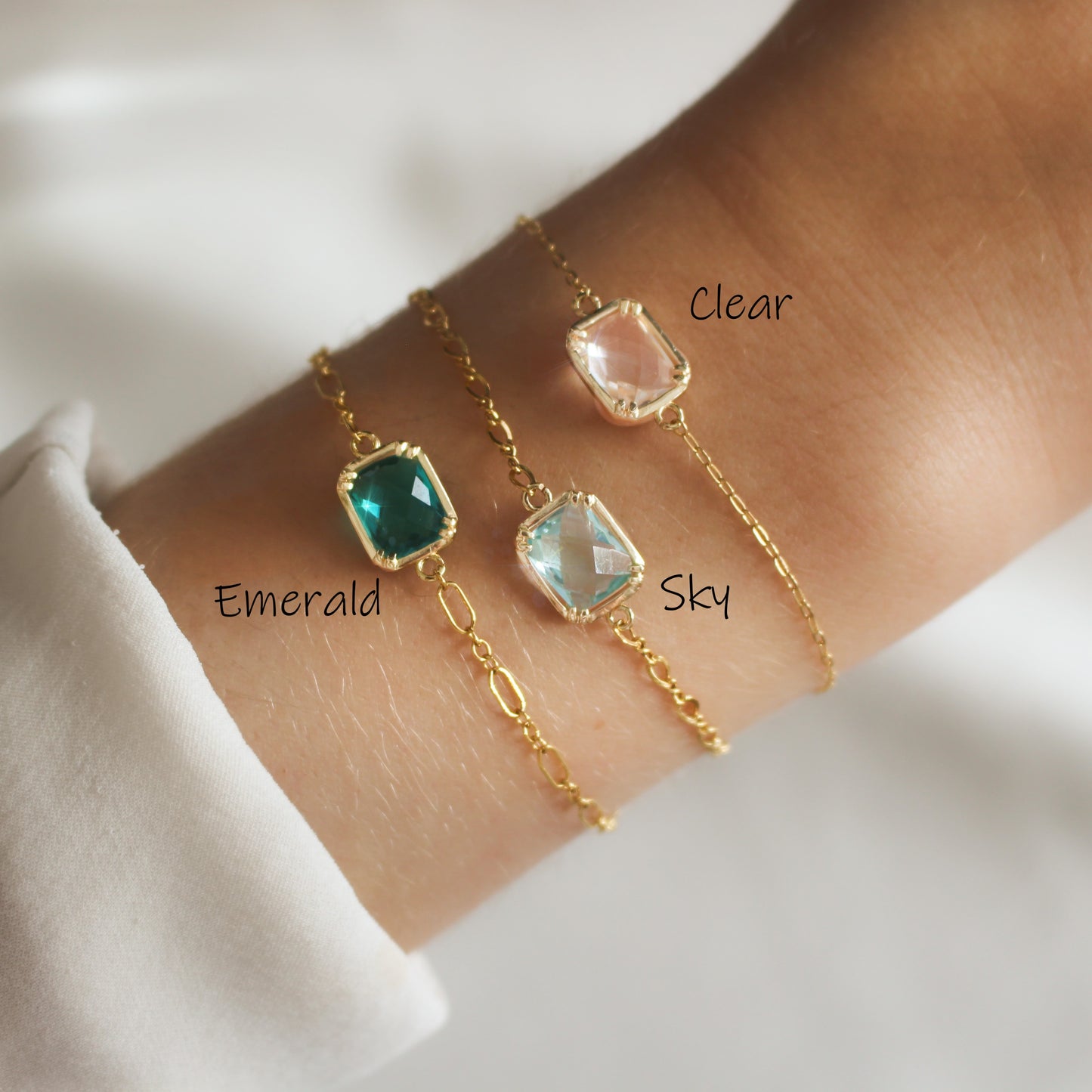 AZURA - Clear Cubic Mini Gold Rectangle ∙ 14k Gold Fill Chain Bracelet