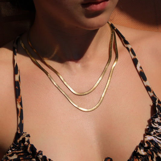 Gold Large Herringbone Necklace ∙ 4mm ∙ Layering necklace in stainless steel
