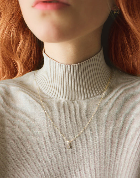 14K Gold Filled Drop Round Zircon Necklace ∙ Dainty Clear Cubic Zirconia Pendant