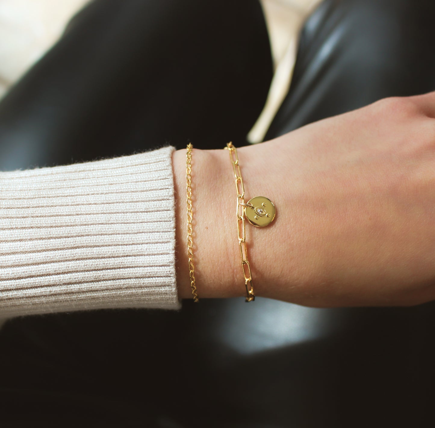 OELLA 14k Gold Filled Paperclip Bracelet With Clear Eye CZ