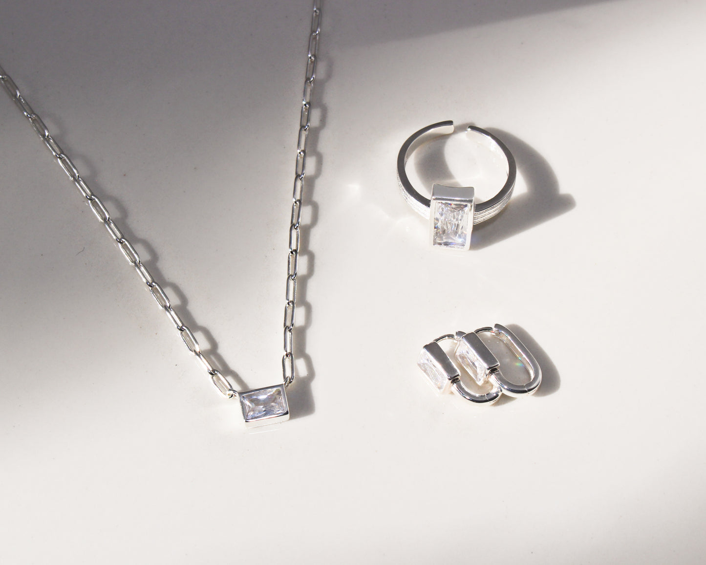 Collier Zircon carré rectangulaire en argent sterling S925 | Chaîne de trombone
