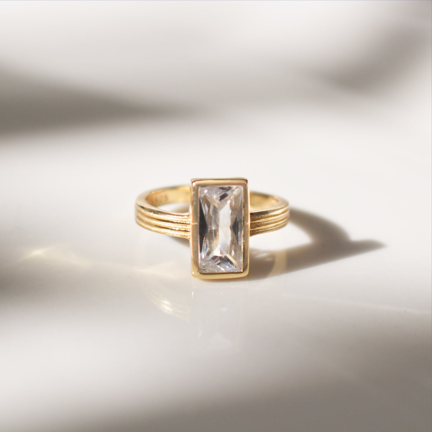 DARCY - 925 Sterling Silver or Gold Elegant Open Baguette Ring For Women