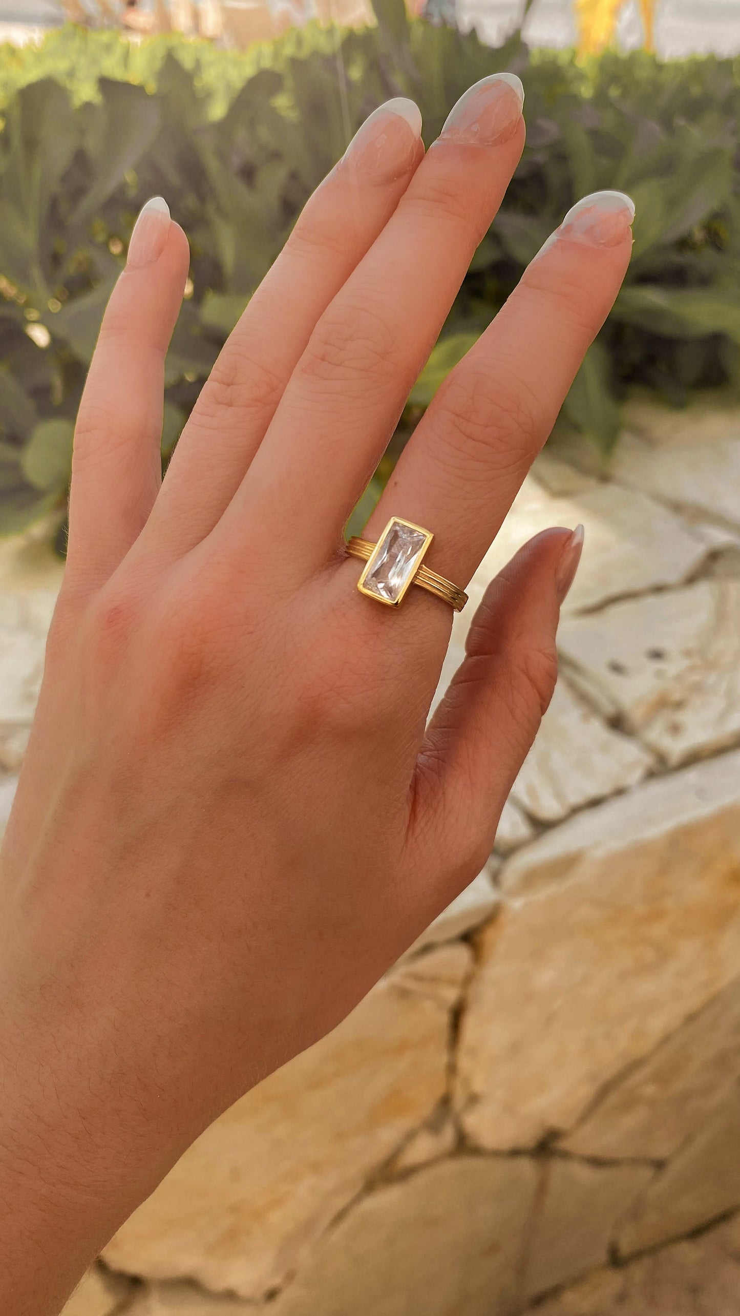 DARCY - 925 Sterling Silver or Gold Elegant Open Baguette Ring For Women