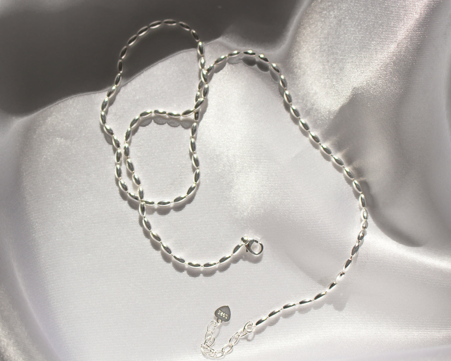 BEADIRI - S925 Sterling Silver Rice Beaded Chain