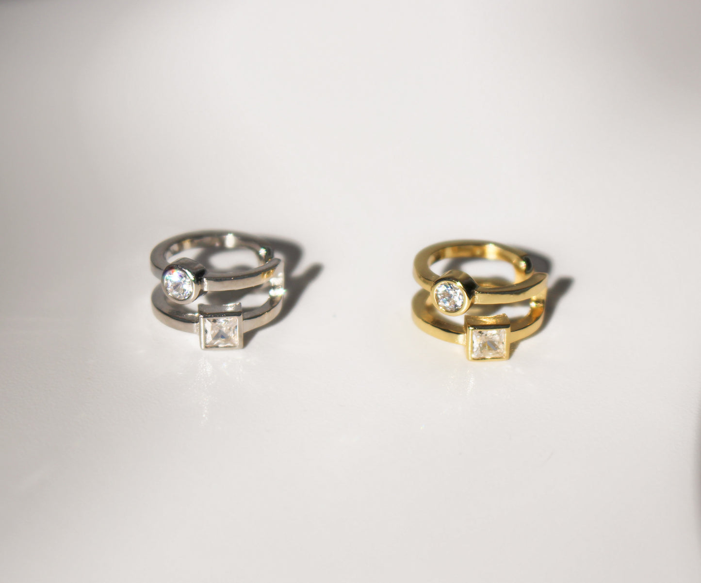 CYPRES - Manchette 2 rangs en argent sterling 925 | Boucle d'oreille faux piercing avec zircons - or ou argent