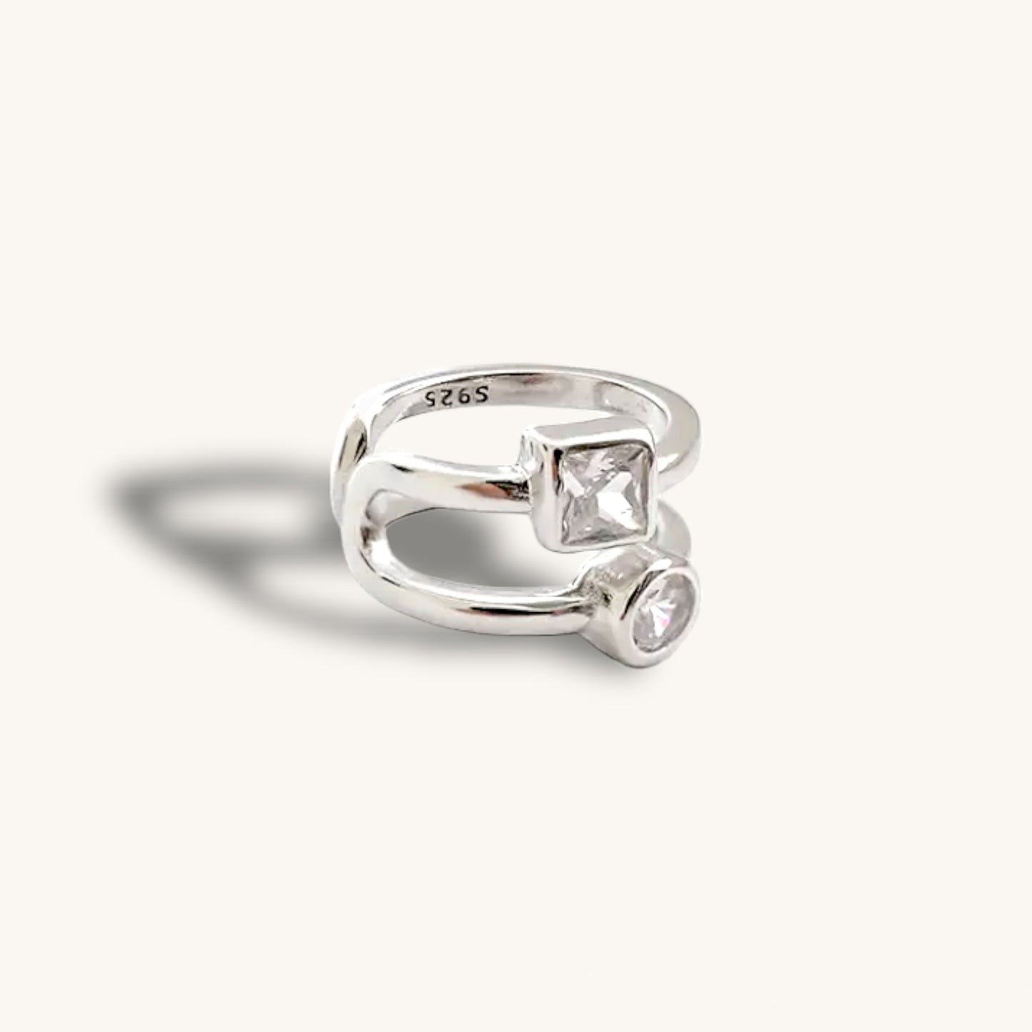 CYPRES - Manchette 2 rangs en argent sterling 925 | Boucle d'oreille faux piercing avec zircons - or ou argent