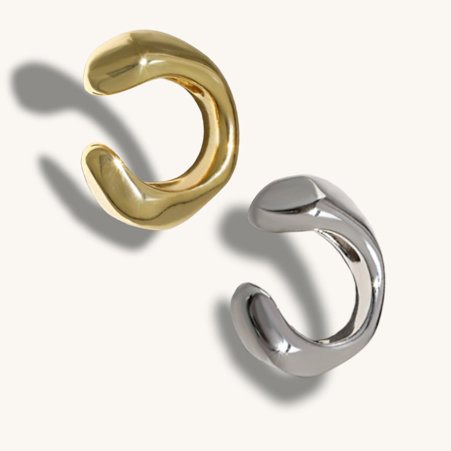 INESS - Manchette d'oreille en argent sterling 925 | Boucles d'oreilles en or à forme organique