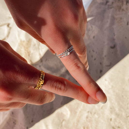 18K, 925 Sterling Silver Double Layer Rings