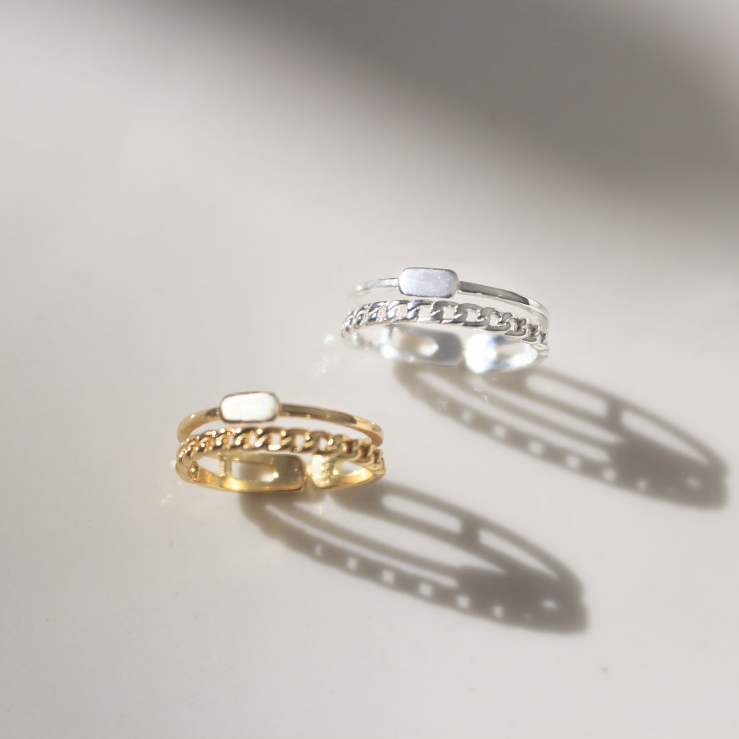 18K, 925 Sterling Silver Double Layer Rings