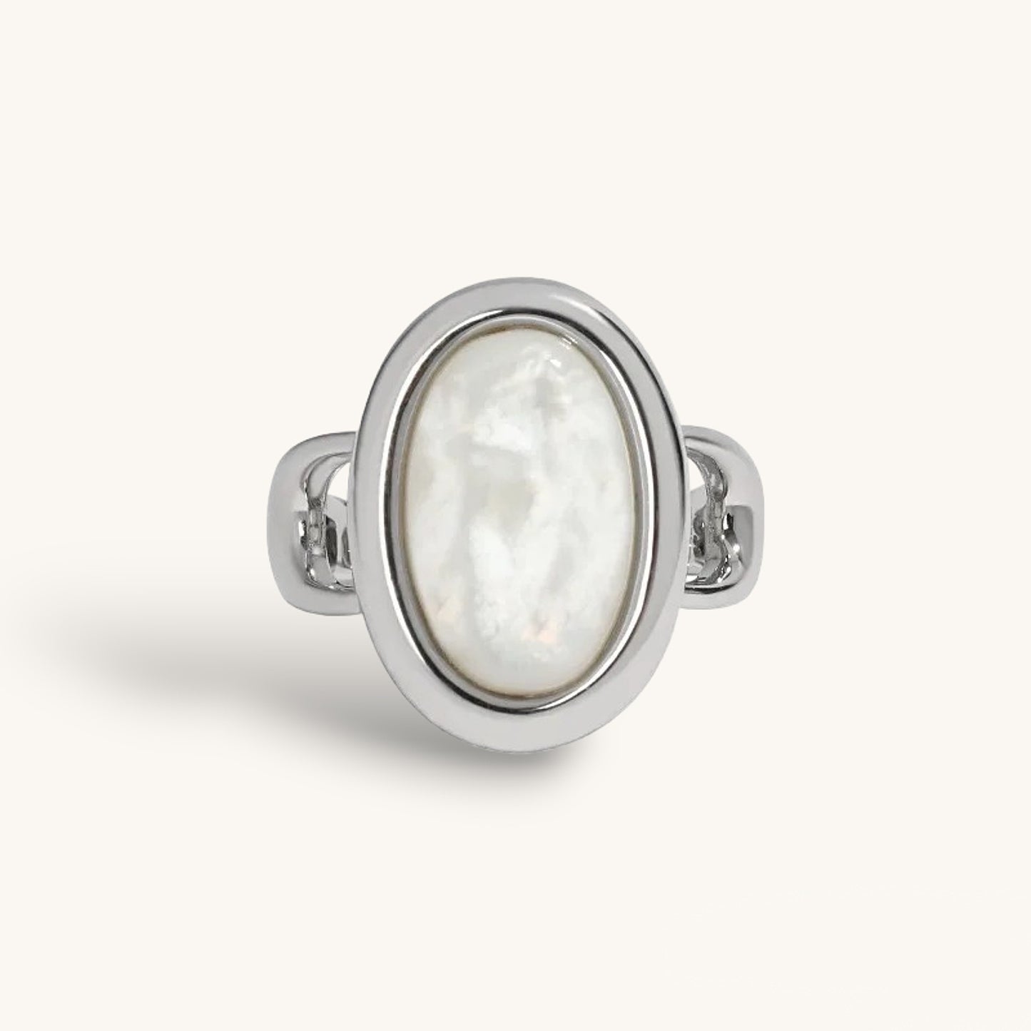 925 Sterling Silver Oval Geometric Natural Shell Ring