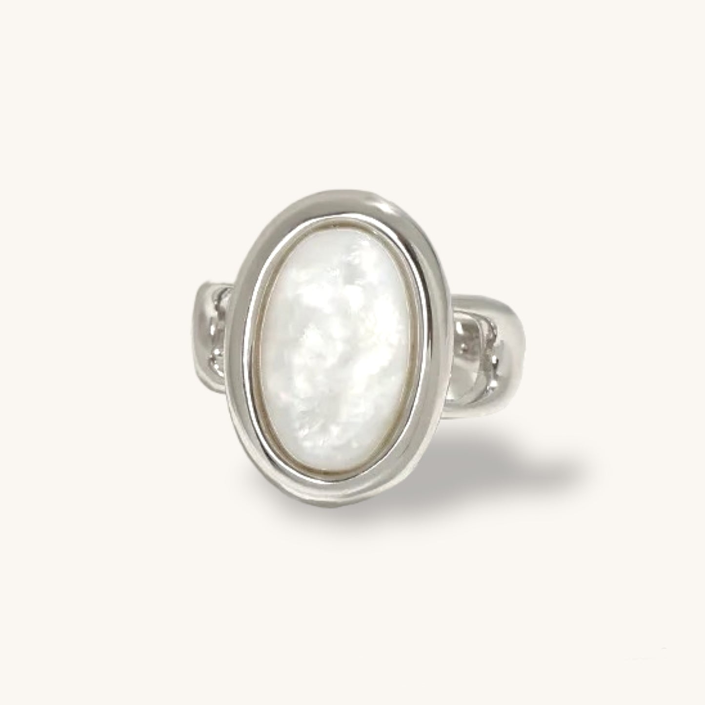 925 Sterling Silver Oval Geometric Natural Shell Ring