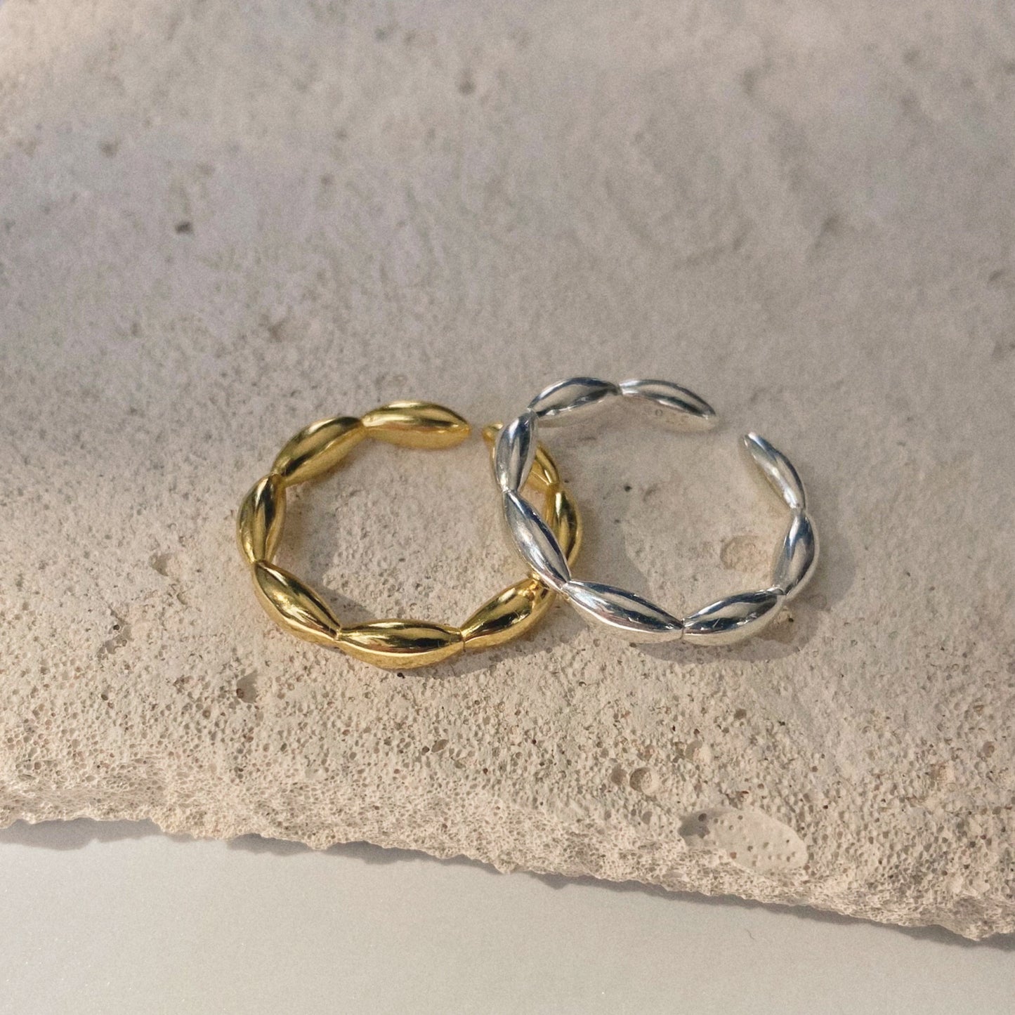 925 Sterling Silver Or Gold Rice Ring ∙ Beaded Oval Ring ∙ Gold plated ring