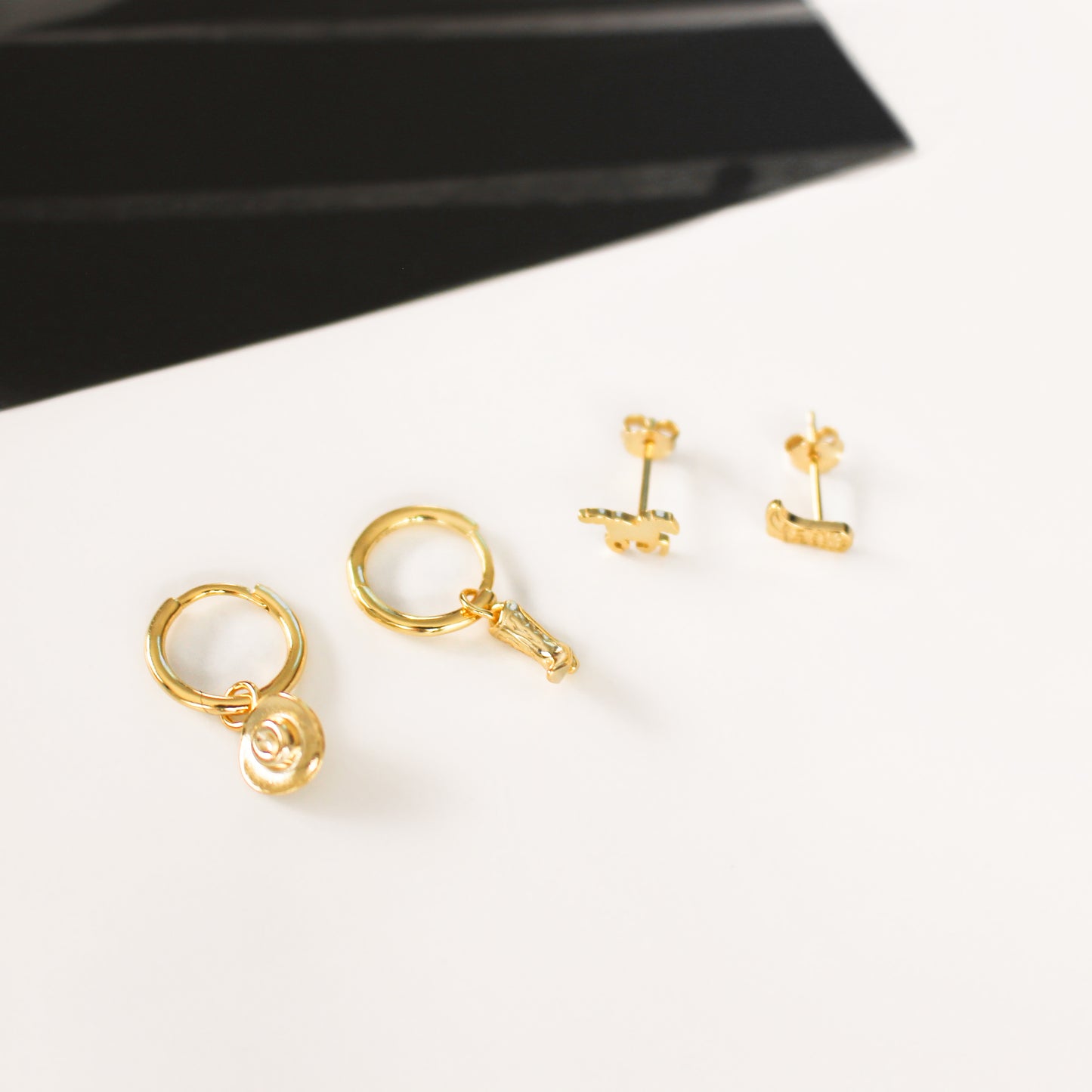 WESTERN - 925 Sterling Silver Country Earrings 18k Set · Cowboy Hat Horse Stud and Hoop