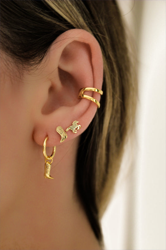 WESTERN - 925 Sterling Silver Country Earrings 18k Set · Cowboy Hat Horse Stud and Hoop