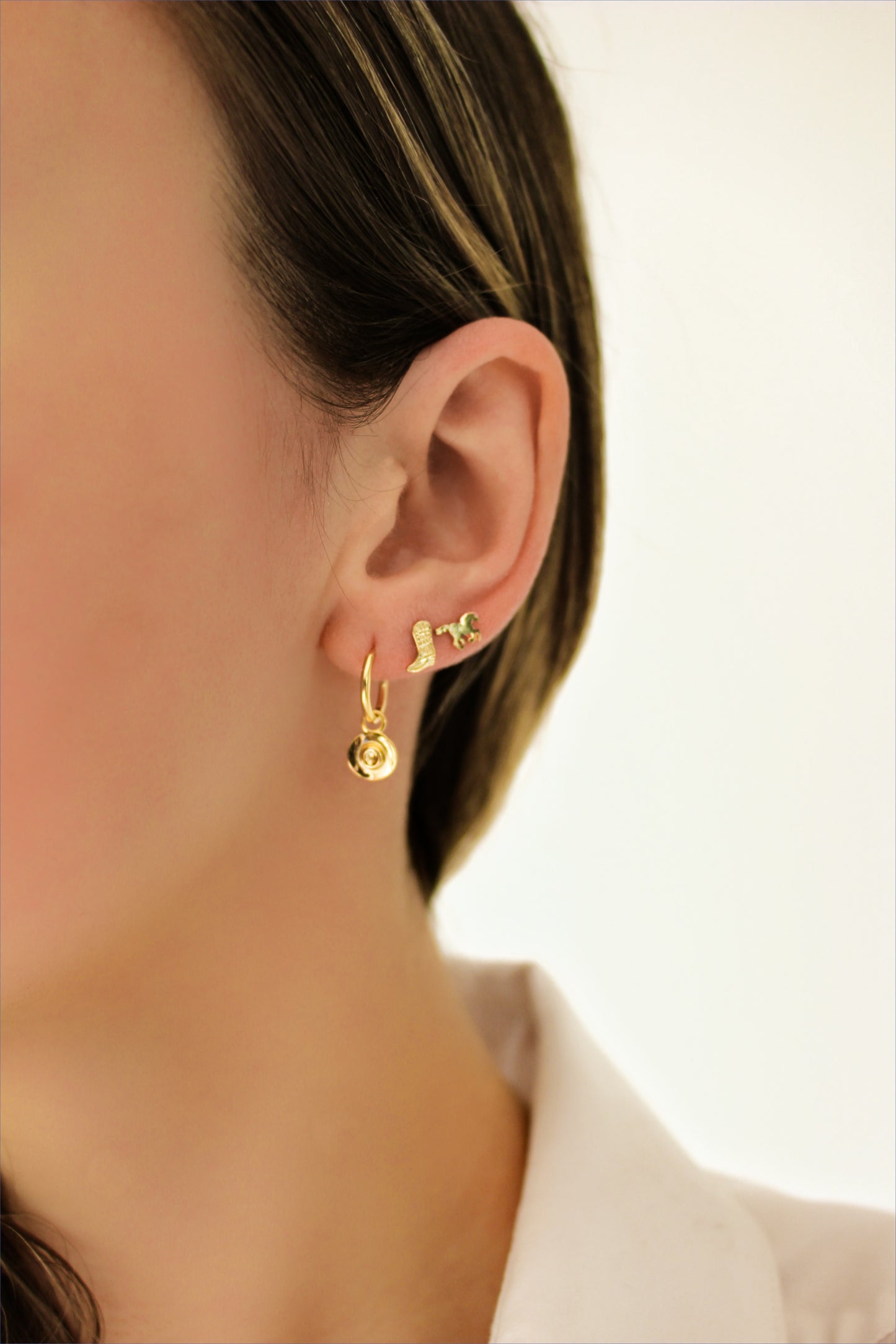 WESTERN - 925 Sterling Silver Country Earrings 18k Set · Cowboy Hat Horse Stud and Hoop