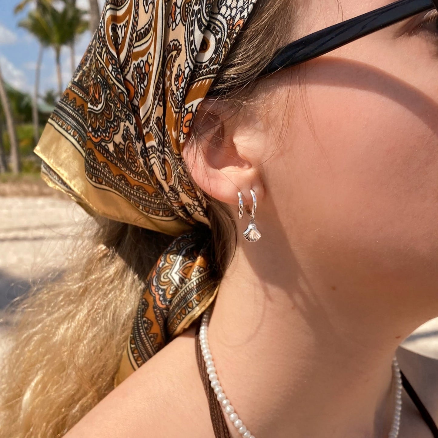 BEADIRI - Boucles d'oreilles créoles en perles de riz en argent sterling S925