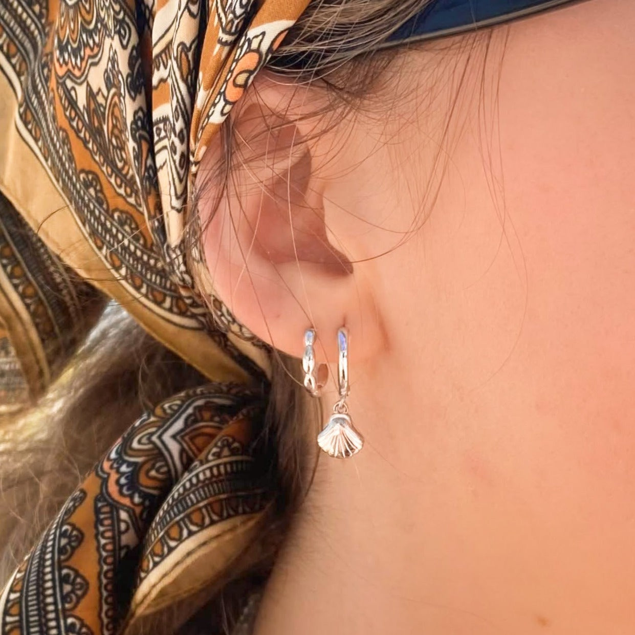 BEADIRI - Boucles d'oreilles créoles en perles de riz en argent sterling S925