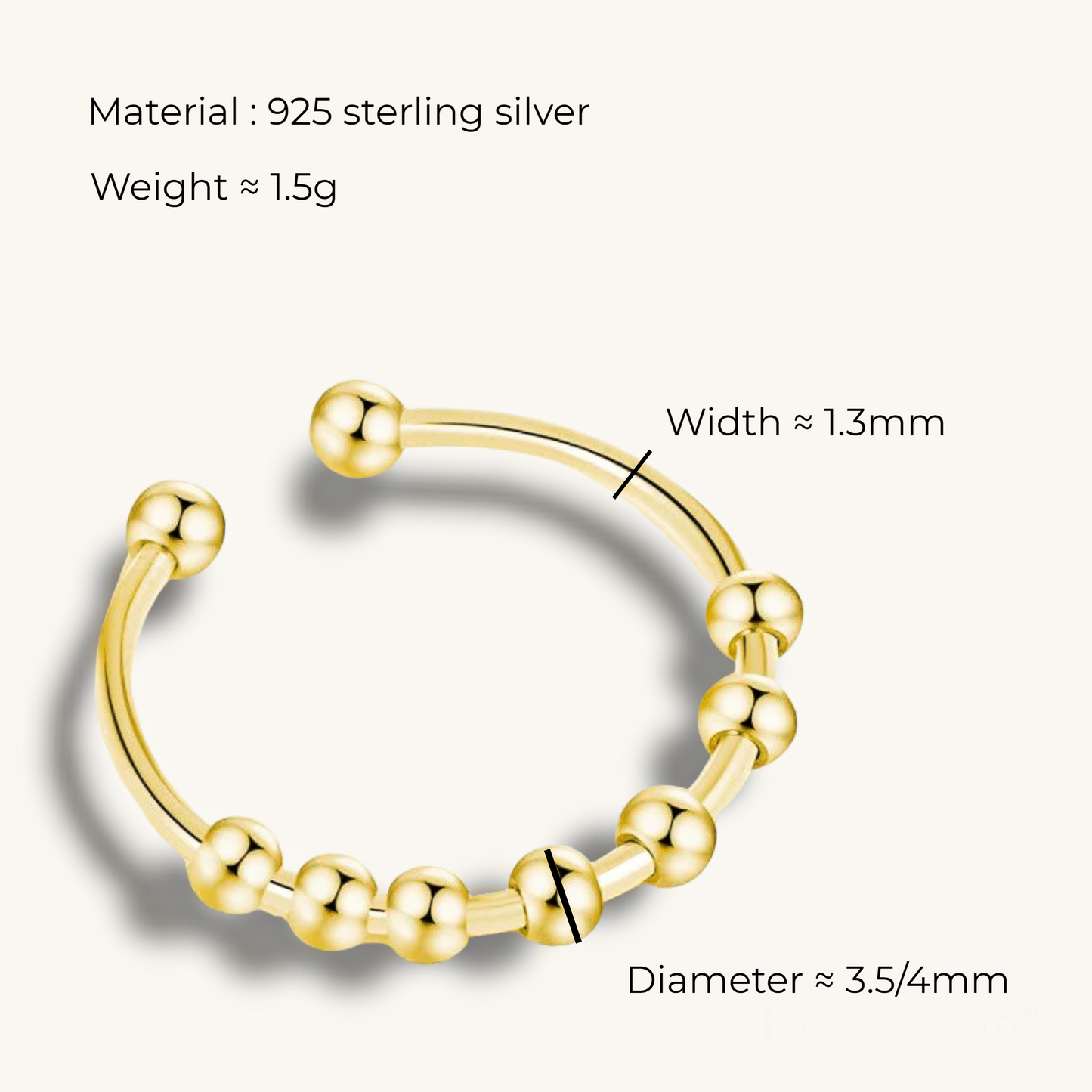 Stress Relief Fidget Ring ∙ Adjustable Twist Beaded Ring in 925 Sterling Silver or 18K Gold